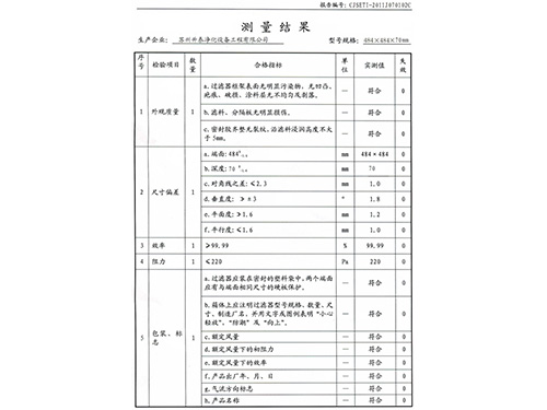 无隔板过滤器检验报告